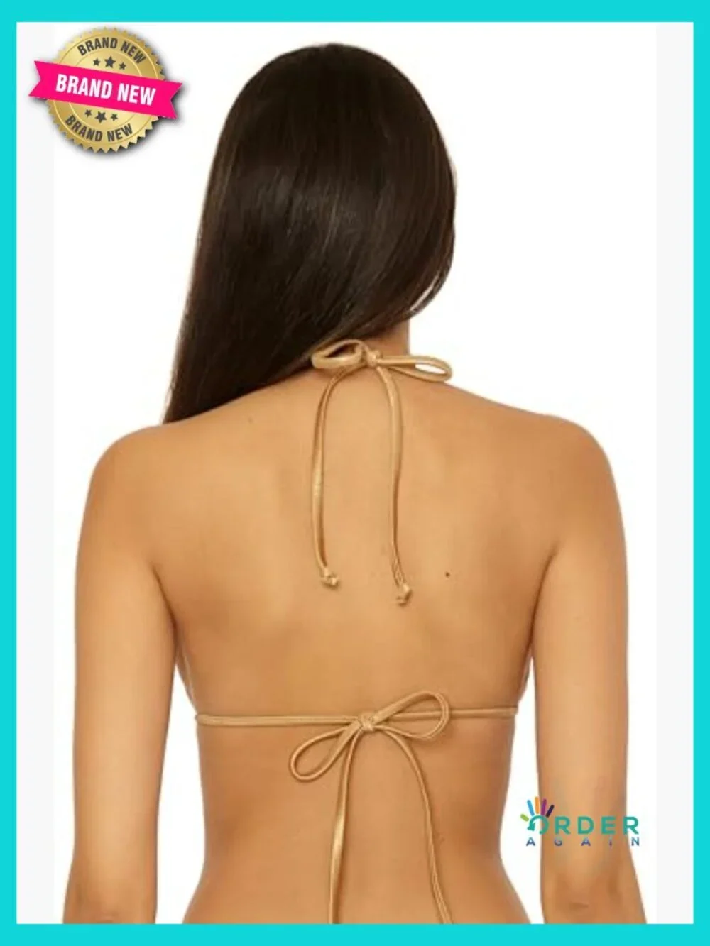 Triangle Bikini Top Adjustable Tie Back Metallic Foil Swimwear Separates